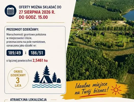 Gmina Kolsko wydzierżawi pole namiotowe w Uściu – przetarg do 27 sierpnia