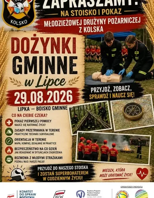 Młodzieżowa Drużyna Pożarnicza z Kolsko zaprasza na stoisko survivalowe podczas dożynek w Lipce