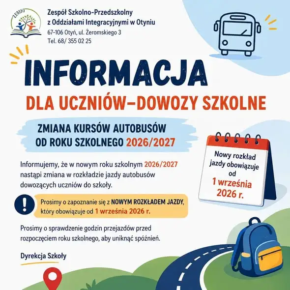 Zmiana rozkładu jazdy autobusów szkolnych w Otyniu od 1 września 2026