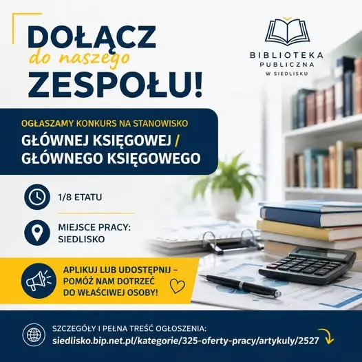 Biblioteka w Siedlisku szuka Głównego Księgowego