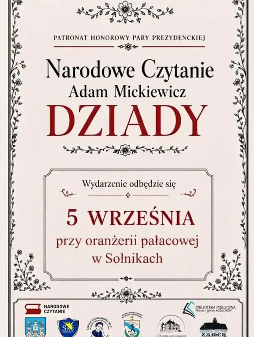 Narodowe Czytanie „Dziadów” w Pałacu Solniki – już w sobotę