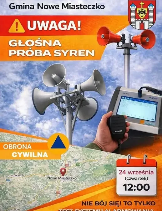 Głośna próba syren alarmowych w Nowym Mieście nad Pilicą – 24 września