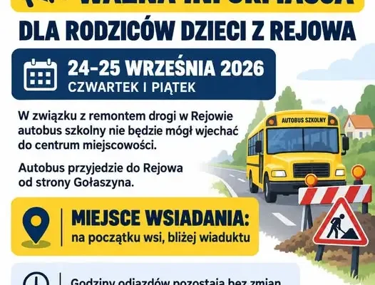 Remont drogi w Rejowie: autobus szkolny zmienia trasę 24-25 września