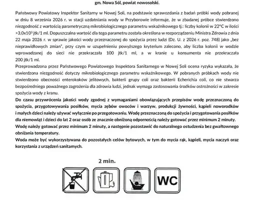 Uwaga, mieszkańcy Przyborowa! Woda z kranu wymaga przegotowania