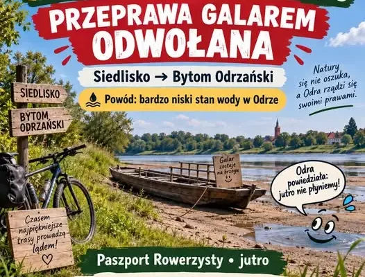 Odra zbyt niska na przeprawę galarem. Paszport Rowerzysty w Siedlisku odbędzie się mimo zmian