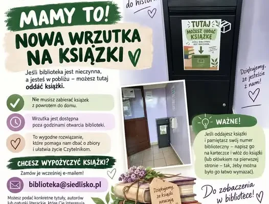 Nowa wrzutka na książki w Bibliotece Publicznej w Siedlisku