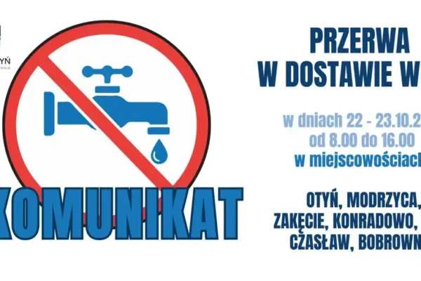 Przerwa w dostawie wody w gminie Otyń – 22 i 23 października