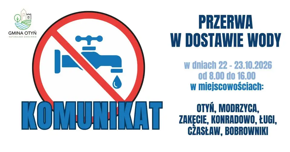 Przerwa w dostawie wody w gminie Otyń – 22 i 23 października